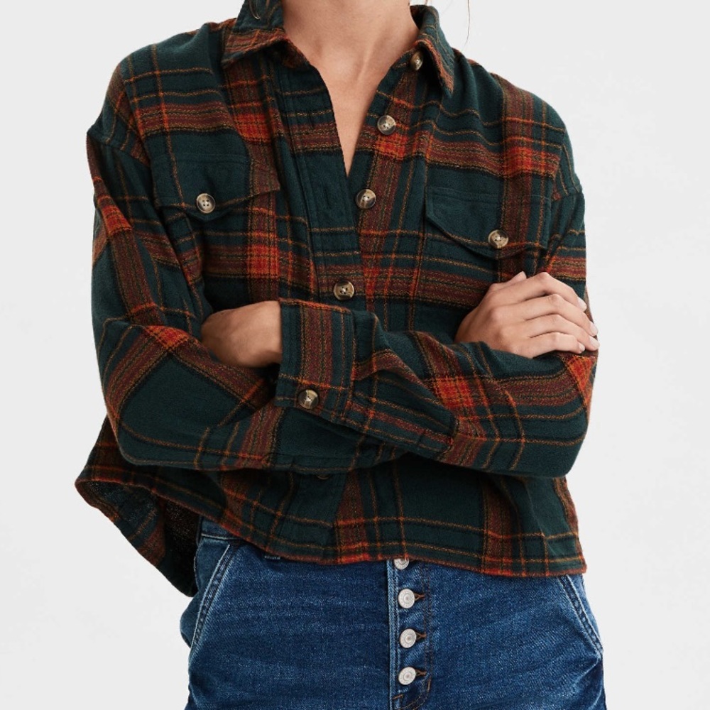 American Eagle Cropped Flannel with Soffe Shorts